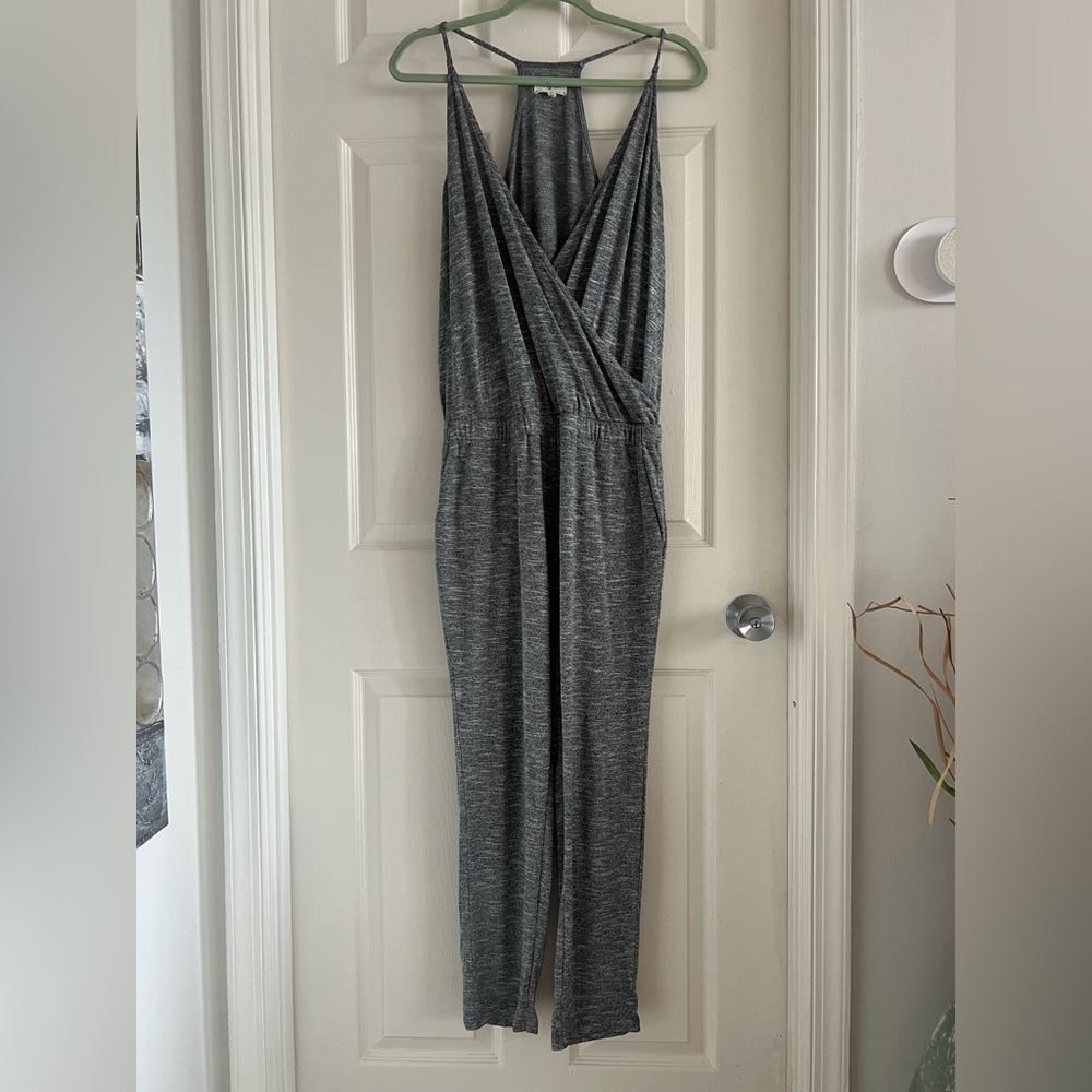 Lou & Grey racerback jumpsuit. Dark heather gray. Pockets. EUC! Size Medium.